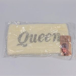 Queen Cream Rhinestone Knit Head Wear Band Accessory New Maximalist Winter Cozy